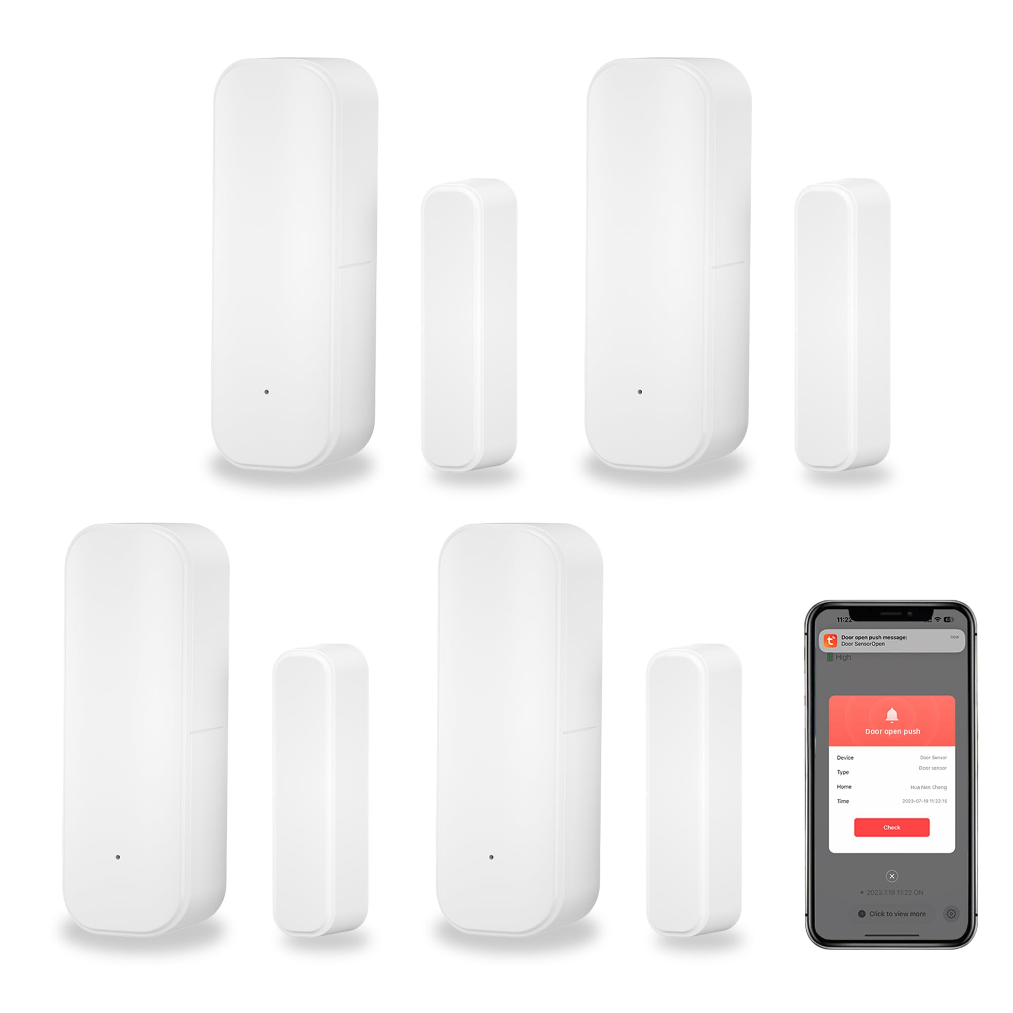 WiFi Door Sensor, Tuya Smart Door Window Sensor,Wireless Window Sensor Real-time Alarm Compatible with Alexa Google Assistant,Home Security Door Open Contact Sensor for Business Burglar Alert (4 Pack)