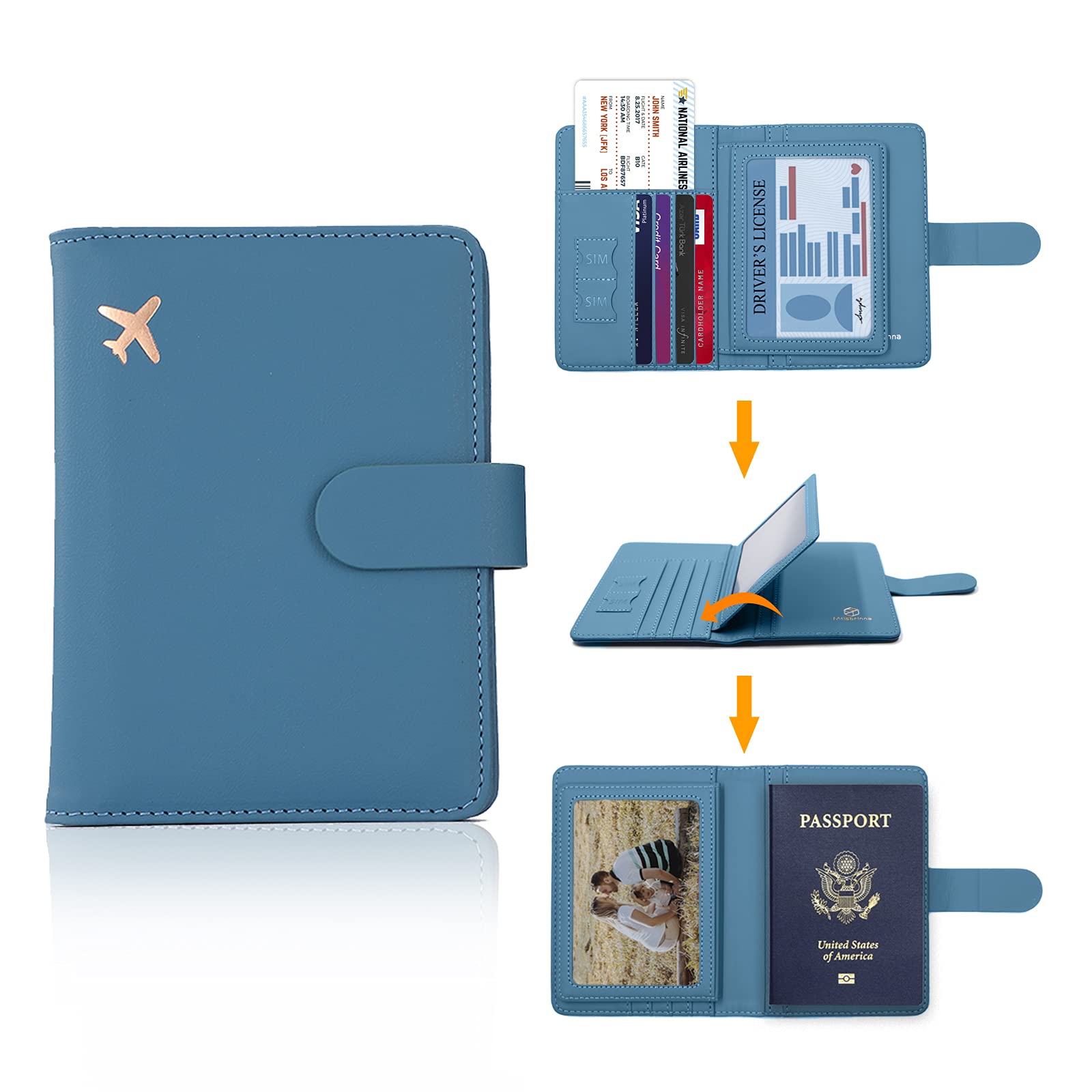 Melsbrinna Rfid Passport Holder for Travel women/Men, Cute Passport Wallet Rfid Blocking Card Slots, Rfid Passport Cover/CaseTravel Wallet, Passport Book Holder (1, Blue)