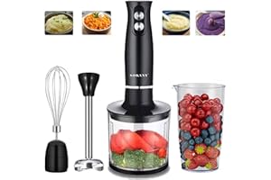 Immersion Blender Handheld, 4 in 1 Hand Blender Trigger Variable Speed Stick Blender with Milk Frother, Whisk, Milk Frother, 
