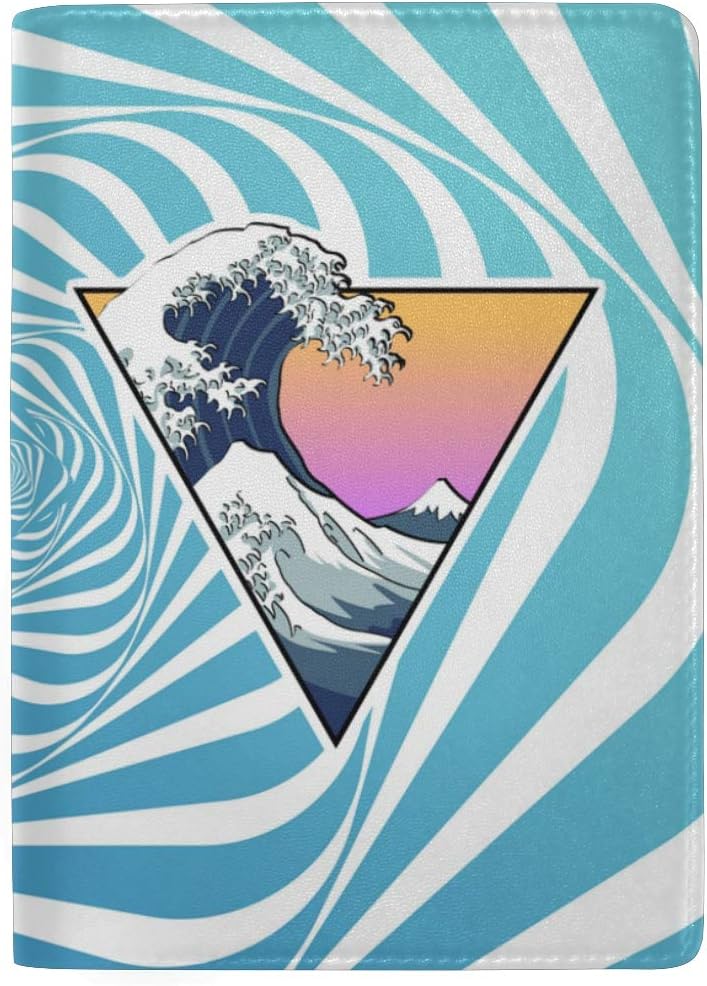 Amazon Com Passport Holder Cover Wave Aesthetic Leather Id Card