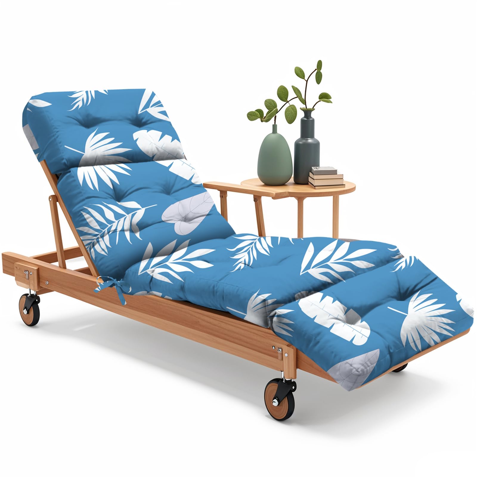Photo 1 of Uthem Outdoor Chaise Lounge Chair Cushion 75.1 x 22.8 x 4.7 Inches 100% Waterproof Replacement Cotton Patio Pool Lounge Chair Cushion for Outdoor Furniture with Ties, Blue Leaf