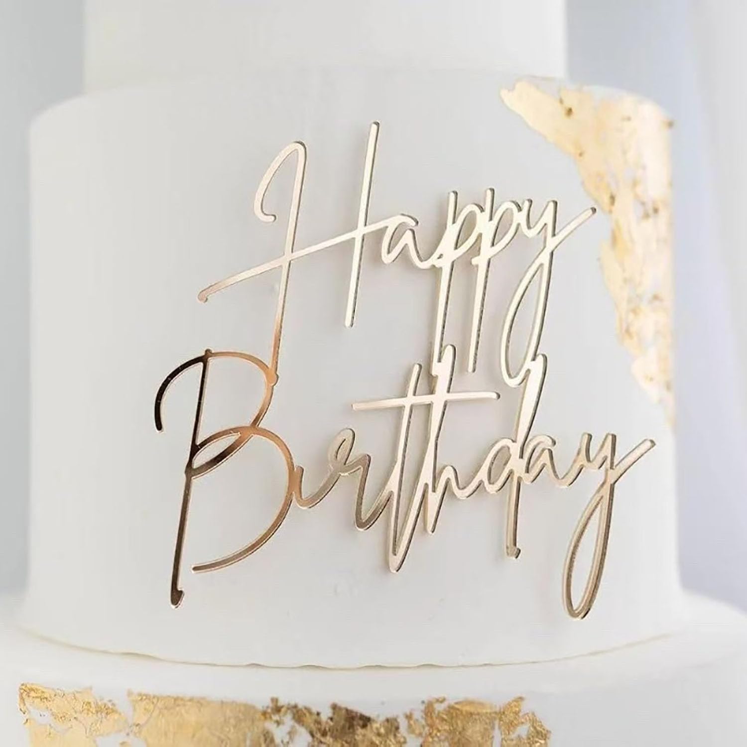 Photo 1 of 1 PCS Happy Birthday Cake Topper, Acrylic Gold Mirror Birthday Cake Pick Bunting Decor for Anniversary Celebrating Party Cake Decorations (Gold Mirror)