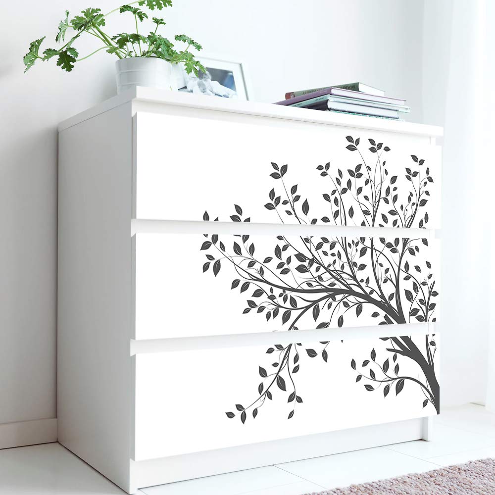 Alwayspon Tree Branch Decals for MALM Dresser, Removable Drawer Front Stickers, Peel and Stick Furniture Sticker Skin, 3 Pcs x 31.6"x7.9"
