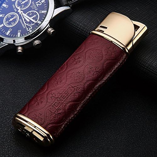 Luxurious Genuine Leather Jet Torch lighter Windproof &amp; Strongly Jet Flame For Tobacco Pipe Cigar Baking Welding Gas Refillable Turbo Lighter (Gas Not Included) (1 Jet Flame Red)