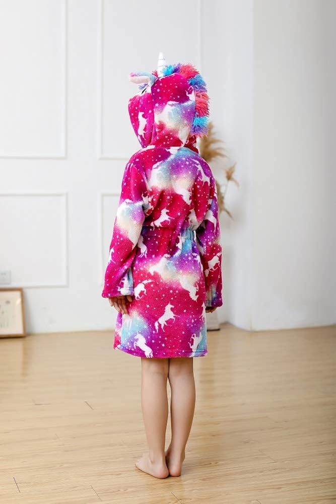 Unisex Children's Flannel Unicorn Bathrobes Hoodie Unicorns Gifts for Girls: Clothing
