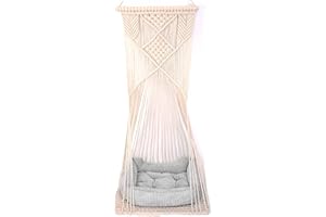 Sdjazl Macrame Hanging Cat Hammock Bed Cat Swing House Space Saving Window Perch with Washed Cotton Cats Toy Tassel Basket Tapestry (Beige, Swing Bed+Cushion)