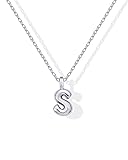 PAVOI Rhodium Plated Dainty Chunky Bubble Initial