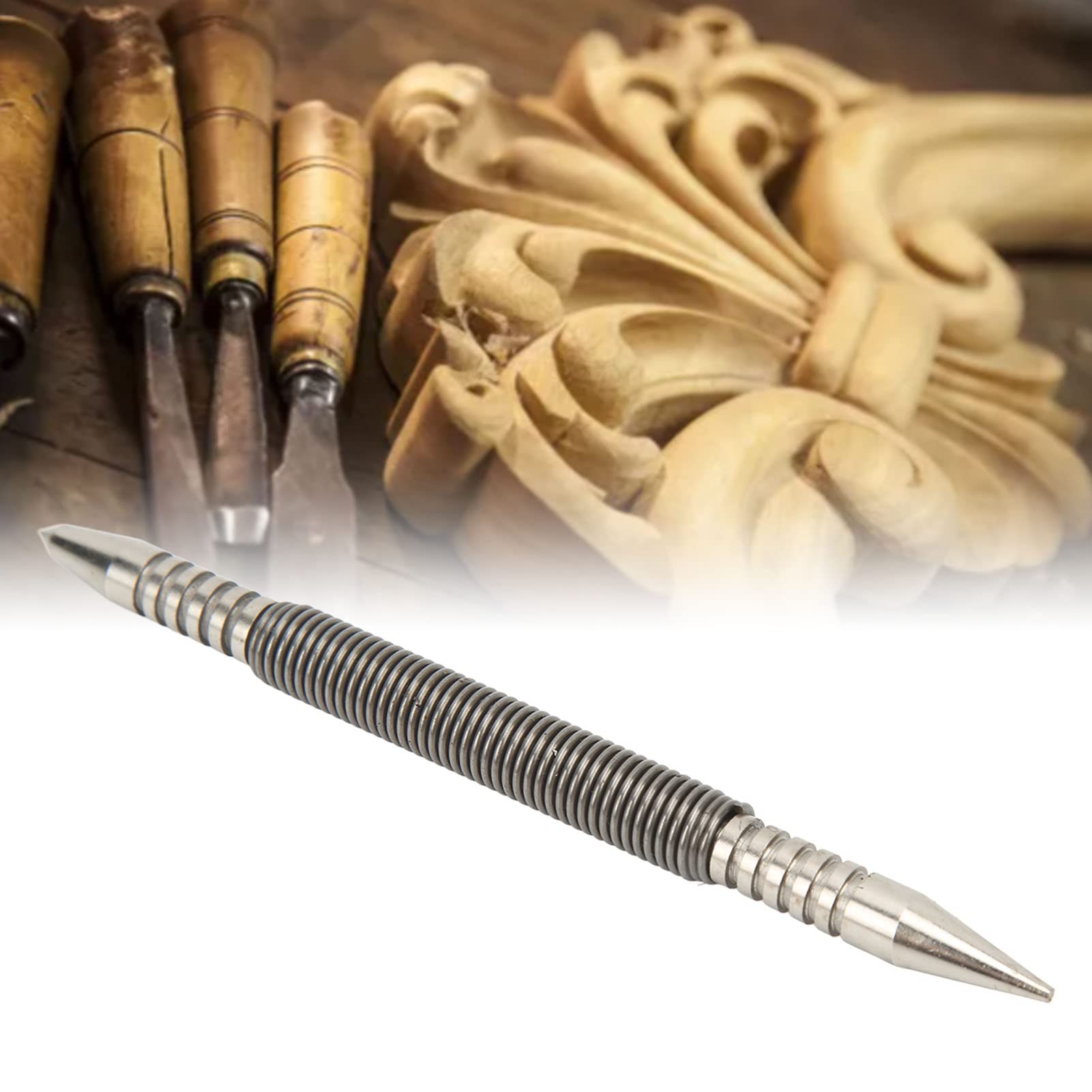 Fyearfly Spring Nail Punch, Dual Head Center Punch Carbon Steel Spring Loaded Nail Setter Hammerless 1/16 and 3/16 Inch for Wood Metal Glass DIY Tool