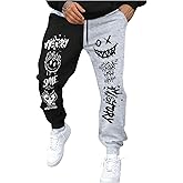 SHENHE Men's Color Block Graphic Sweatpants Drawstring Gym Joggers Pants with Pockets