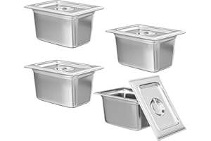 Aplancee 4-Pack Hotel Pans with Lids 1/4 Size x 4 Inch Deep, Commercial Stainless Steel Food Pan Dishwasher Safe for Buffet, Steam Table, Restaurant & Cooking