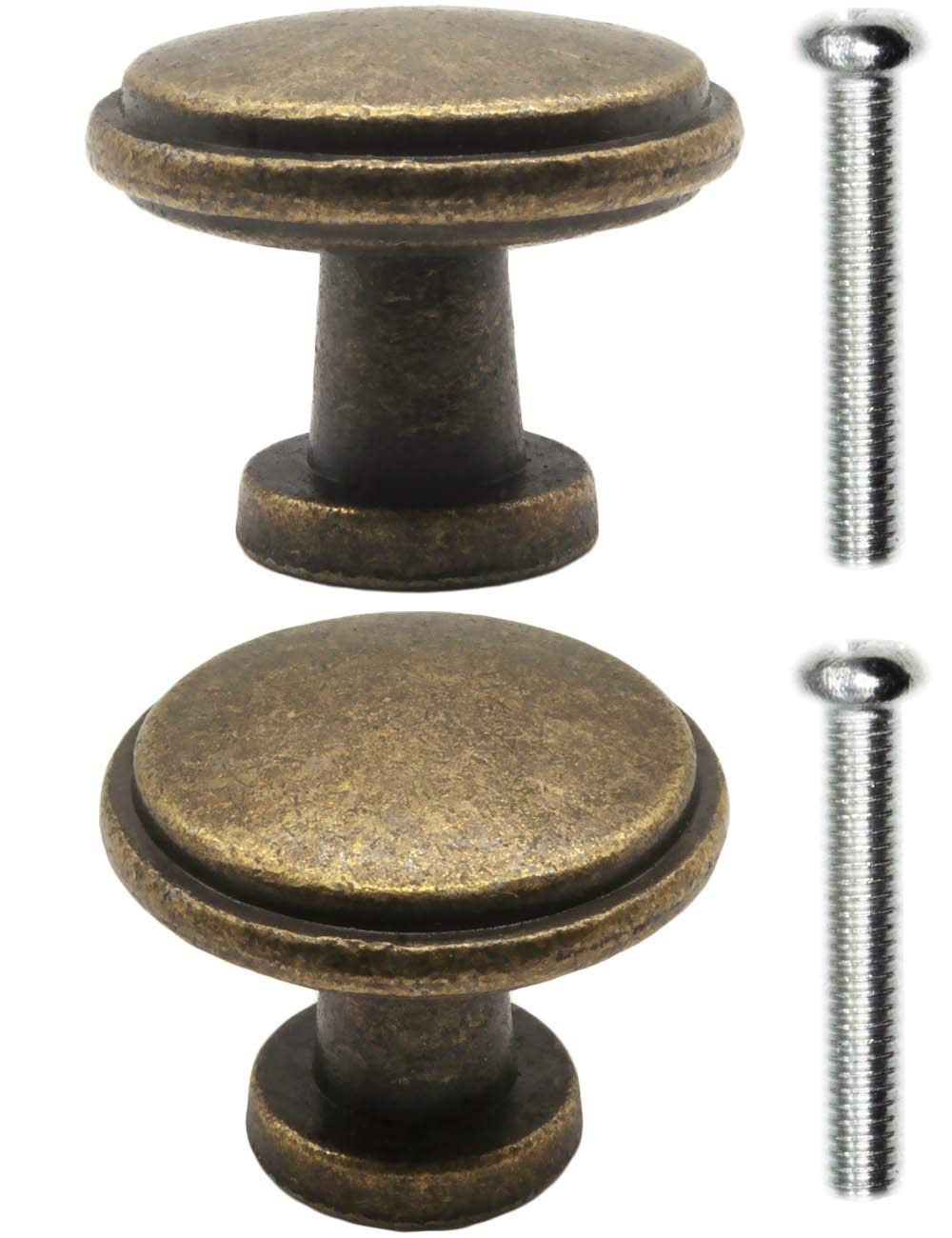 Fuxxer 2 x Antique Furniture Handles, Drawer Knobs, Country House Vintage Design, Bronze Brass Kitchen Buffet, 26 x 21 mm, Set of 2 Including Screws