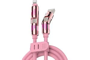 MFish 4-in-1 Universal USB Charging Cable with Carrying Case – 240W Max Fast Charger Cord, USB-A, Dual USB-C & Lighting, for iPhone 14/15/16/17 Series, iPad & MacBook and More (Pink, 6.6Ft)