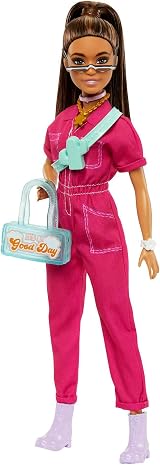 Barbie Doll in Trendy Pink Jumpsuit with Storytelling Accessories
