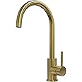 Trywell Single Handle High Arch Kitchen Faucet, 360 Degree Swivel Spout Hot and Cold Water Mixer Tap, Stainless Steel Bar Sink Faucet, Modern Commercial Lead-Free Single Hole Sink Faucet (Gold).