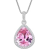 FJ Teardrop Pendant Necklace 925 Sterling Silver Birthstone Jewelry Gifts for Women