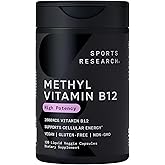 Sports Research® Vitamin B12 as Methylcobalamin 2000mcg - Plant Based B12 w/Coconut MCT Oil for Energy Metabolism Support - Vegan Certified · Non-GMO · Gluten Free - 120 Liquid Caps