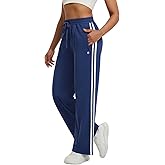 baleaf Women's Fleece Lined Pants Wide Leg Track Pants with Zipper Pockets Loose Fit Straight Leg Pull on Pants for Winter