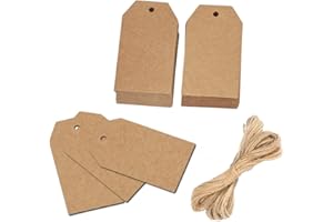 KINGLAKE 100 Pcs Christmas Gift Tags with String Kraft Paper Vintage Wedding Hang Tags 7x4cm with Natural Jute Twine
