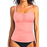 Tummy Control Tankini Swim Tops - Women Ruched Swimsuit Bathing Suit Top Only Modest Slimming Swimwear 2025