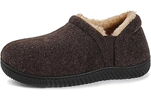 Zizor Men's Fuzzy Wool Fleece Slippers with Cozy Memory Foam, Indoor Outdoor Closed Back House Shoes with Non-skid Rubber Sole Hard Bottom