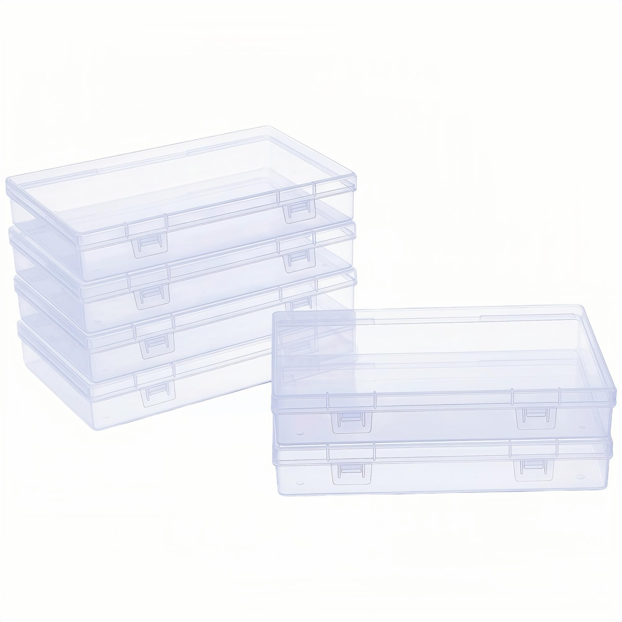 LJY 6 Pack Small Plastic Storage Box with Hinged Lid 18 x 11 x 3 cm – Flat Rectangular Storage Containers with Lids for Beads, DIY Craft Storage and Hardware, Transparent Storage Box (Clear)