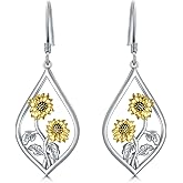 Scottish Thistle/Sunflower/Violet/Daffodil/Orchid Earrings Sterling Silver Flower Dangle Dangling Drop Boho Earrings Jewelry Gifts for Women