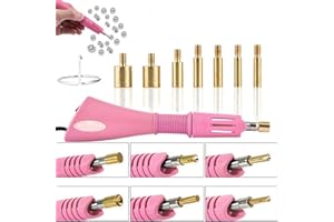 XUDREZ Hotfix Rhinestone Applicator, 7 in 1 Professional Iron-on DIY Hot Fix Tool Rhinestone Setter Applicator Wand Crystal Gem Tool Kit with 7 Different Sizes Tips, Support Stand (Pink)