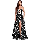 SHSUREVE Strapless Prom Dresses with Pockets Polka Dots Long Satin Formal Evening Party Gowns with Bow