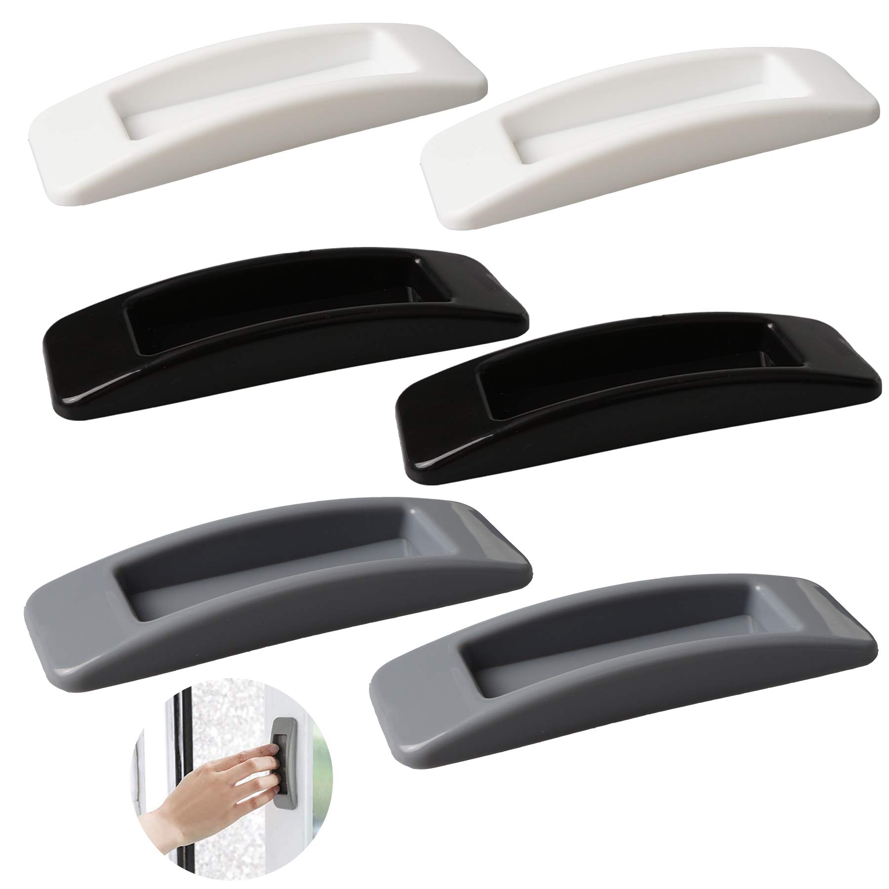 JJWNMLL Self-Adhesive Handles, 6Pcs Self-Stick Oval Sliding Door Pulls, Double-Sided Tape for Window Sliding Doors, Plastic self-Adhesive Easy-Open Pull, Black White & Grey