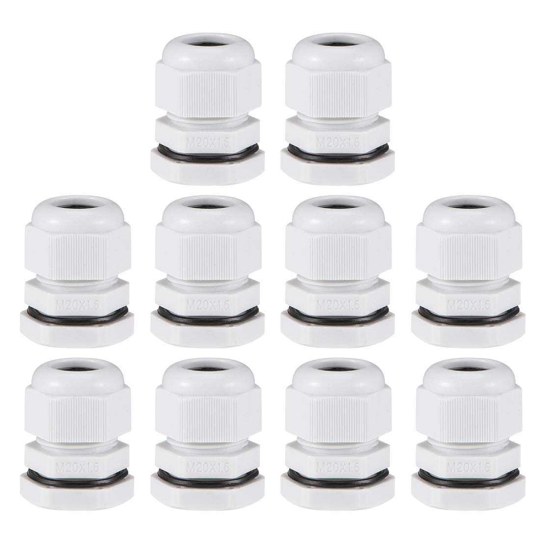 sourcing map M20x1.5 Cable Gland 6mm-12mm Wire Hole Waterproof Nylon Joint Adjustable Locknut with Washer White 10pcs