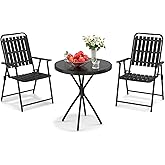LUTINLIX Outdoor 3 Pieces Foldable Patio Bistro Set,Bistro Table and Chairs Set of 2, Small Outdoor Bistro Set for Porch Back