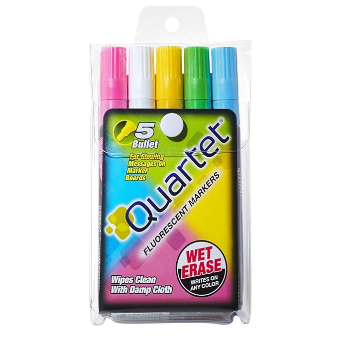 Quartet GloWrite Fluorescent DryErase Markers, Set of 5 Markers