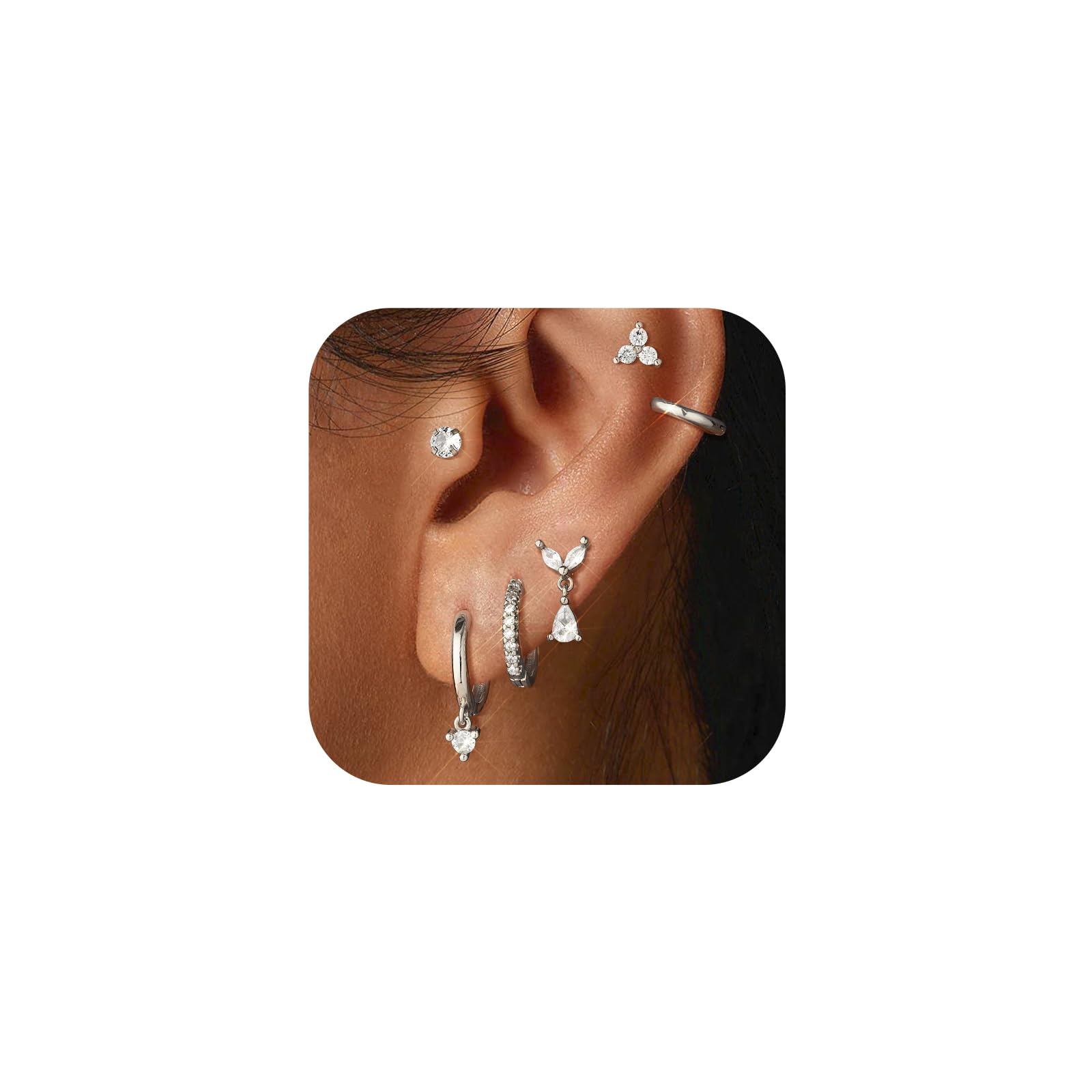 adoyi Hypoallergenic 14K Gold Plated Flat Back Earrings for Sensitive Ears Silver Stainless Steel Stud Hoop Set for Women Men Minimalist Cartilage Jewelry Tiny Stud Earring Lightweight Jewelry Gifts