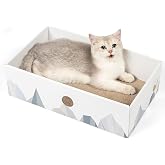 Conlun Cat Scratcher Box, Cardboard Pad, Bed for Indoor Cats, White | Reversible Cardboard Scratch Pad, Cat Lounger With Interactive Hole Design, Bed For Indoor Cats, Large, Recyclable