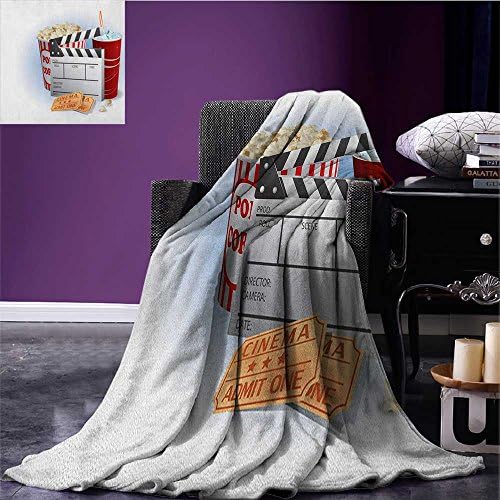 Movie Theater Printed Blanket Soda Tickets Fresh Popcorn and Clapper Board Blockbuster Premiere Cinema Minion Blanket Multicolor Size:51"x31.5"