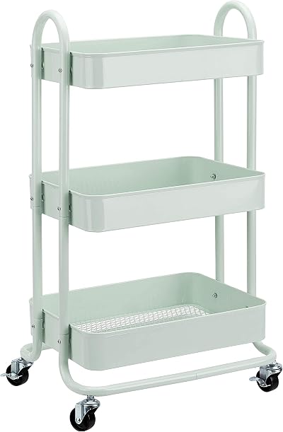 Amazon Basics 3-Tier Rolling Cart Mint Green Kitchen Utility Cart