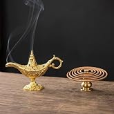 2Pcs Brass Incense Burner Set, Genie Lamp Shape Incense Holder for Meditation, Home Decor