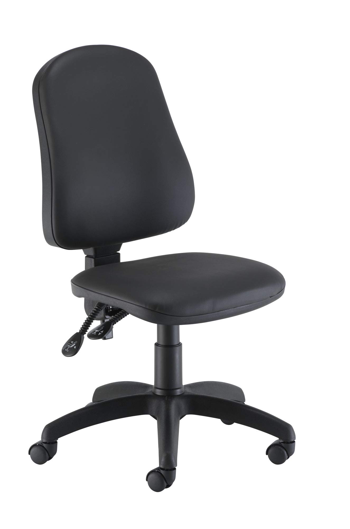Office Hippo Small Chair Without Arms, Computer Desk Chair With High Curved Back, Swivel Adjustable Backrest, Home Office With Wheels, Max 115kg, 2 Year Wty - Black PU