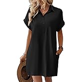 HOTOUCH Womens Summer Shirt Dress 2026 Short Sleeve Floral Shift Dress Casual Loose Flowy Beach Sundress with Pockets