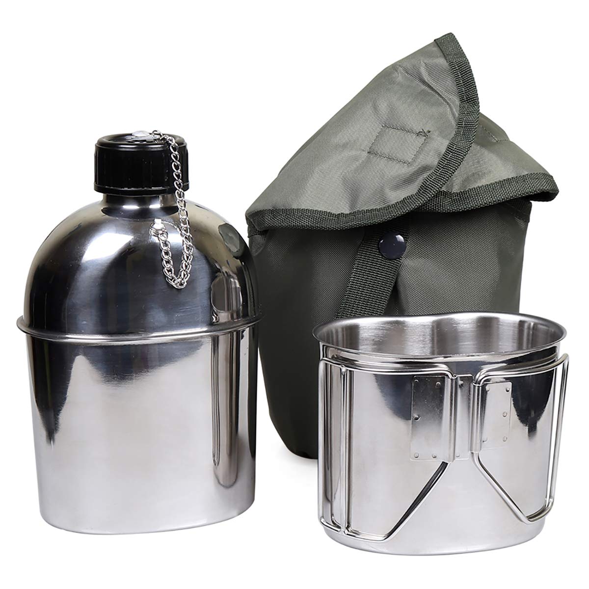 Goetland Stainless Steel WWII US Military Canteen Kit 1QT with 0.5QT Cup Nylon Cover G.I.