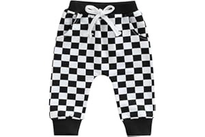 THILSIDEE Toddler Baby Boy Girl Checkerboard Plaid Pants Elastic Waist Casual Trousers Spring Summer Fall Winter Long Pants