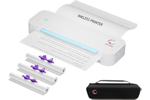 yanxio Portable Printer, Portable Printers Wireless for Travel, Inkless-Thermal-Small-Printer, Support A4&A5 & 8.5 x 11inch Thermal Papers, Support iOS, Android, Windows (with 3 Roll Papers & Case)
