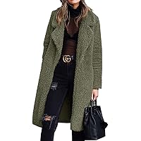 Angashion Women's Fuzzy Fleece Lapel Open Front Long Cardigan Coat Faux Fur Warm Winter Outwear Jackets