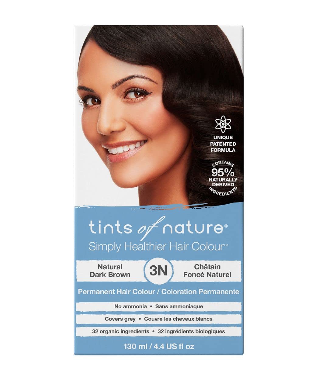 Tints of Nature 3N Natural Dark Brown Permanent Hair Dye, Nourishes Hair and Covers Greys, Ammonia-Free, 130ml