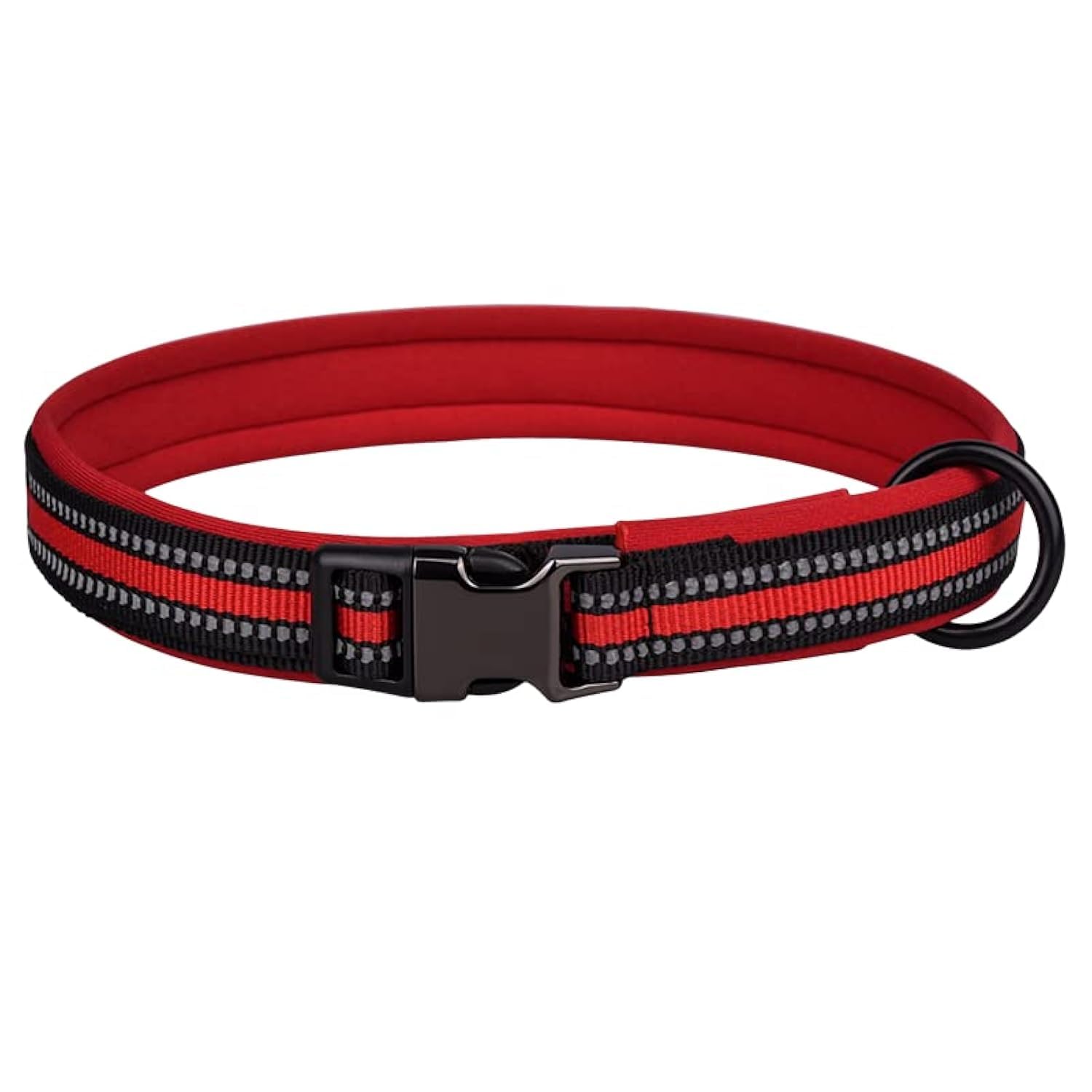 haoyueer Reflective Nylon Dog Collar with Safety Buckle, Adjustable Pet Collars with Soft Neoprene Padding for Small Medium Large Dogs (L fit neck 50-65cm, Red)