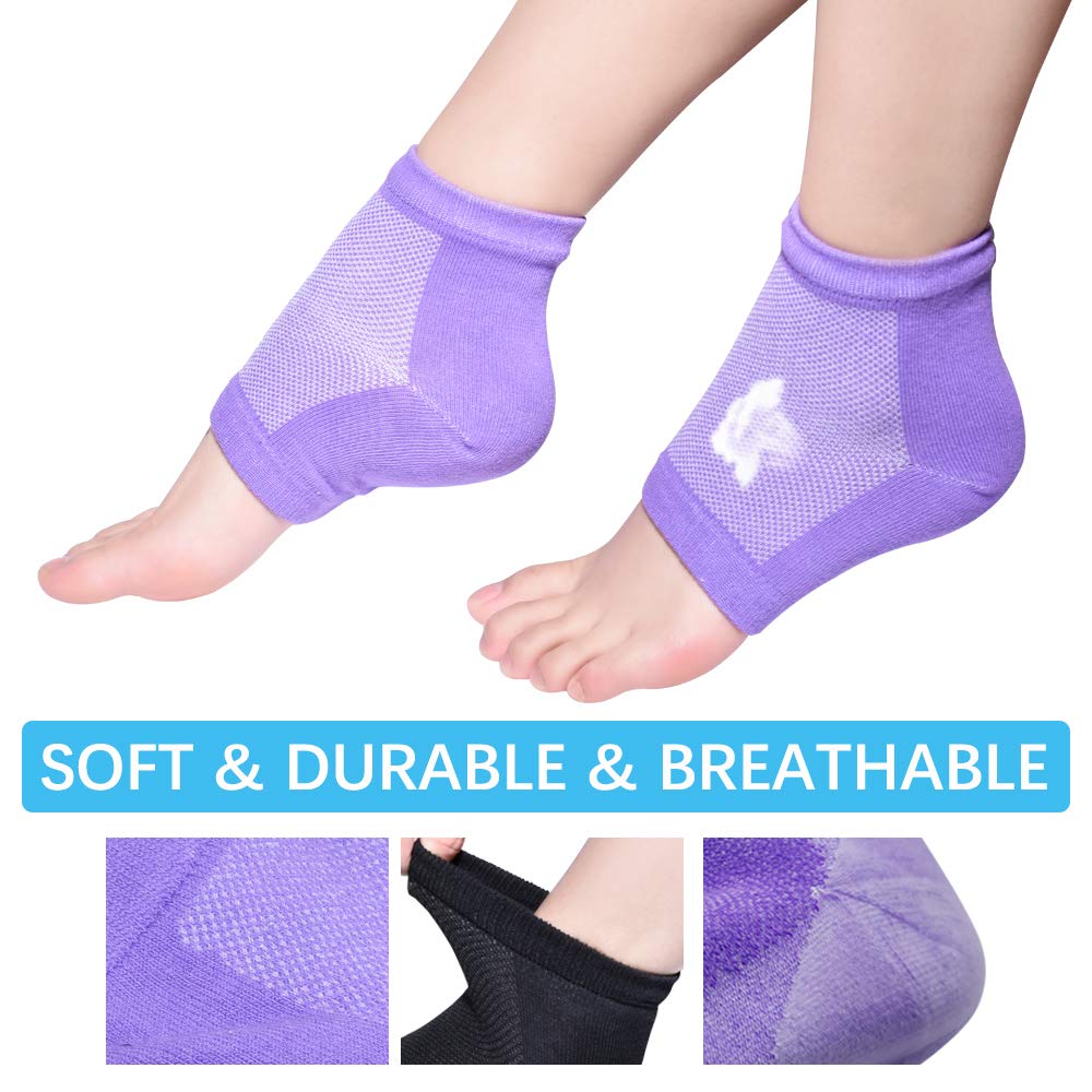 Moisturizing Socks, 3 Pairs-Moisturizing/Gel Heel Socks for Dry Cracked Heels, Open Toe Socks, Ventilate Gel Spa Socks to Heal and Treat Dry, Gel Lining Infused with Vitamins (Blue, Purple, Black) : Beauty