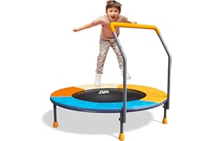 JOY SPOT! 3FT Foldable Trampoline for Kids, 36” Mini Small Trampoline with Handle Bar Indoor Outdoor, Height-Adjustable & Max Load 150 LBS,Toddler Baby Jumping Mat, Fitness Recreational Trampoline Birthday