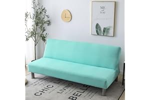Hixingo Stretch Armless Futon Cover, Futon Mattress Cover Solid Color Futon Covers with Elastic Bottom, Soft Futon Slipcovers Washable Futon Couch Cover (Medium (59-75"),Mint Green)