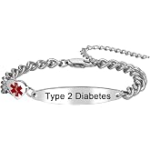 Rofusn Medical Alert ID Bracelet for Women: Epilepsy Type 1 2 Diabetes Emergency Alert Identification Bracelet Adustable Cuban Chain Jewelry