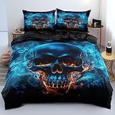Holiyjog Blue Color Skull Duvet Cover Set Queen Size Gothic Comforter Cover with 2 Pillowcases Horror Bedding Set Goth Bed Set for Boys